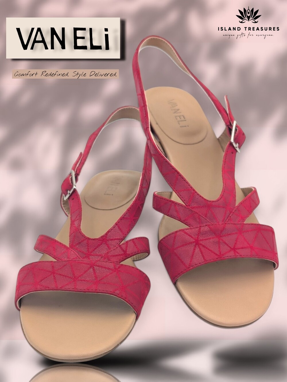 Vaneli Women's Size 8M Red Geometric Architect Slingback Sandals Silver Buckles